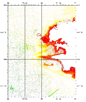Repartition des sondes bathymetriques utilisees dans le modele Mer d Iroise