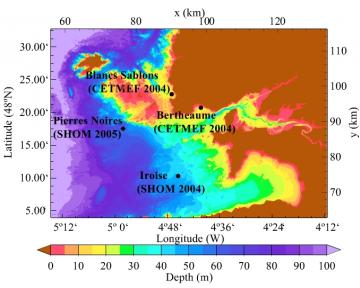 Position de quelques-uns des points instrumentes par le SHOM et le CETMEF en mer d Iroise.